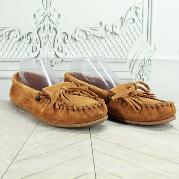 Minnetonka Kilty Brown Suede Cushioned Slip On Moccasins Slippers Size 8 - Picture 3 of 9